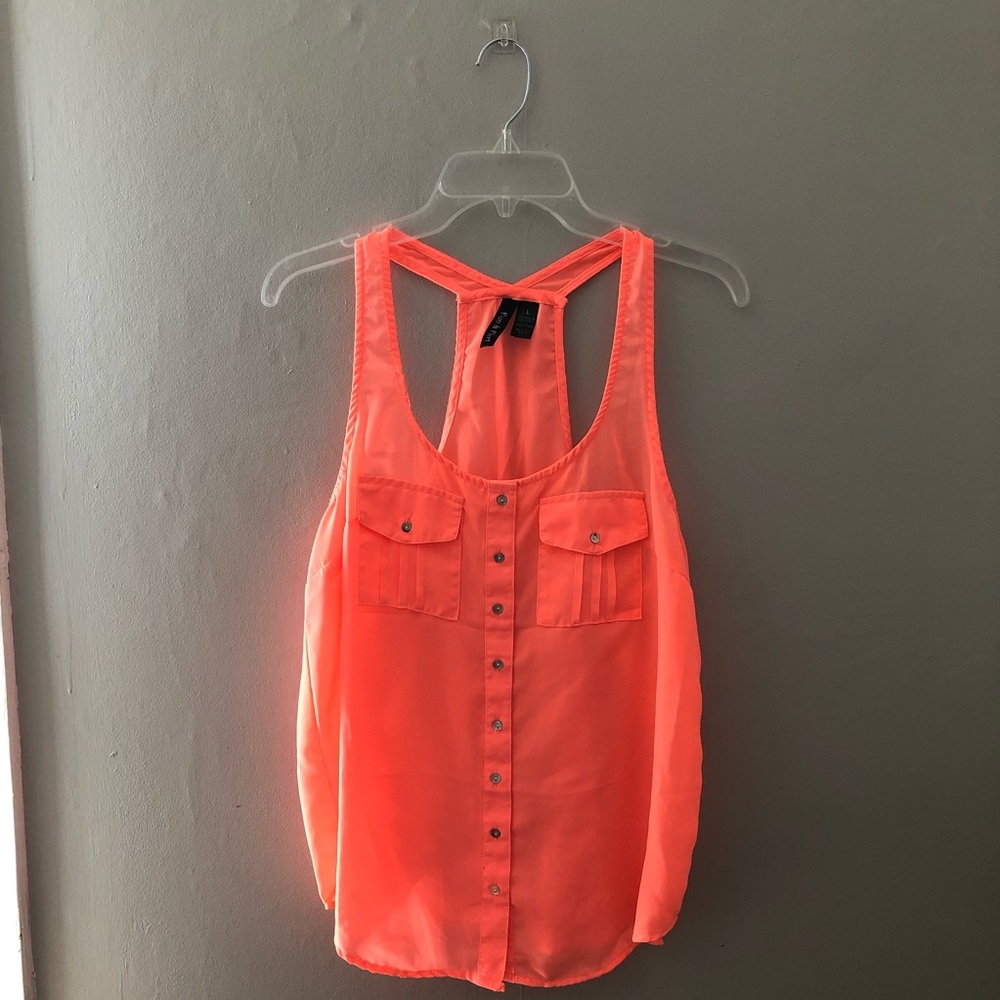 ORANGE BUTTON UP TANK TOP